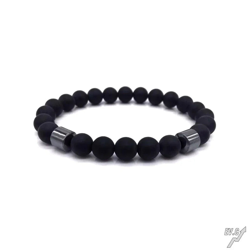 Pulseira Masculina Preta Fosca Bolinha com Hematita