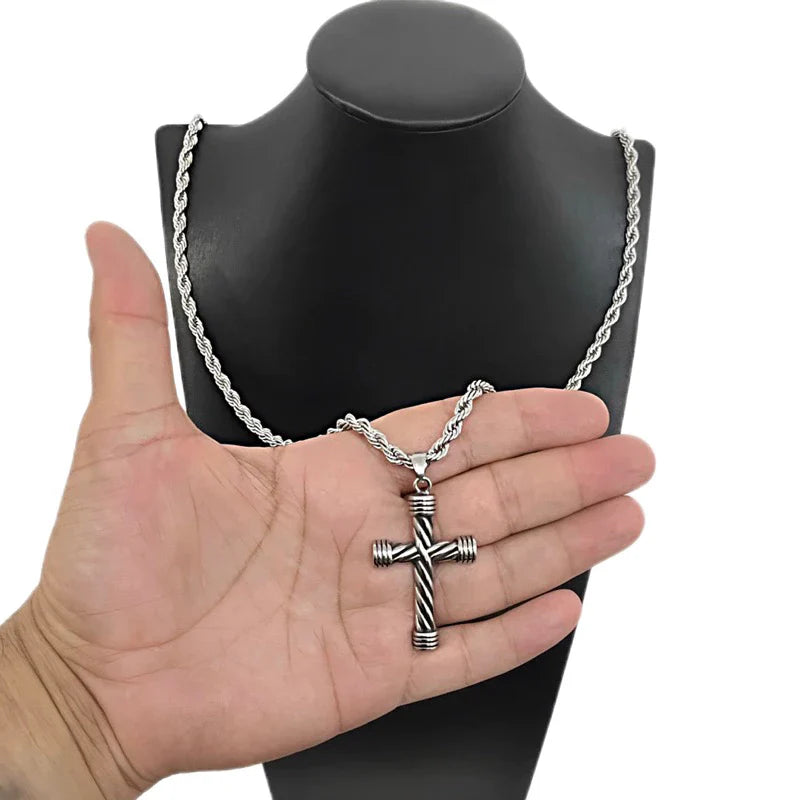 Colar Masculino 70cm 5mm + Pingente Cruz Crucifixo Aço Inox